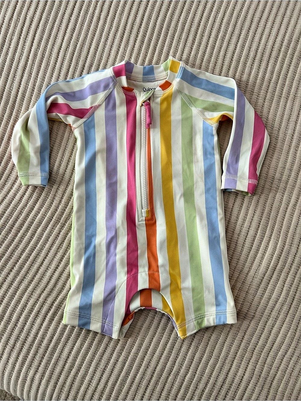 Quince Long Sleeve Zip-Up Rash Guard One-Piece Rainbow Stripe